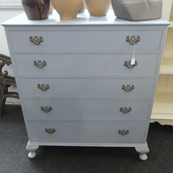 BLUE PAINTED QUEEN ANNE STYLE 5 DRAWER TALLBOY CHEST 880x480x1000mm