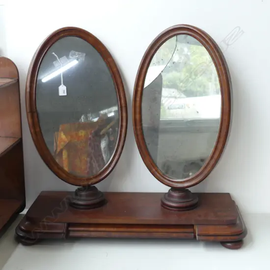 VICTORIAN MAHOGANY DOUBLE VANITY MIRROR one mirror FAULTED