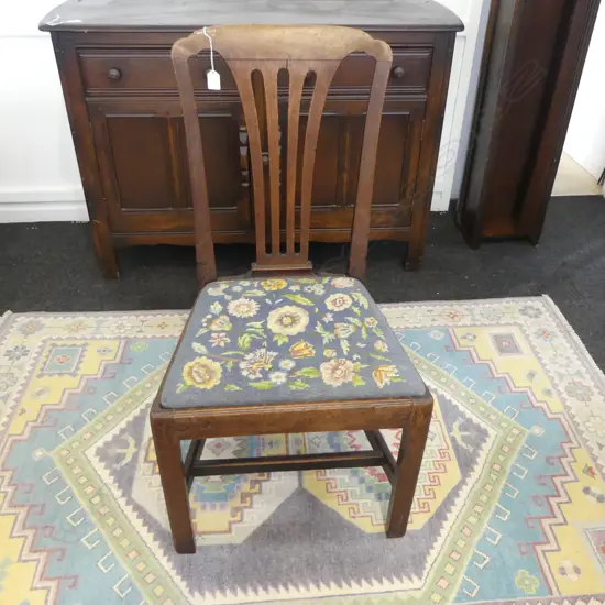 ANTIQUE MAHOGANY CHAIR w. NEEDLEWORK SEAT