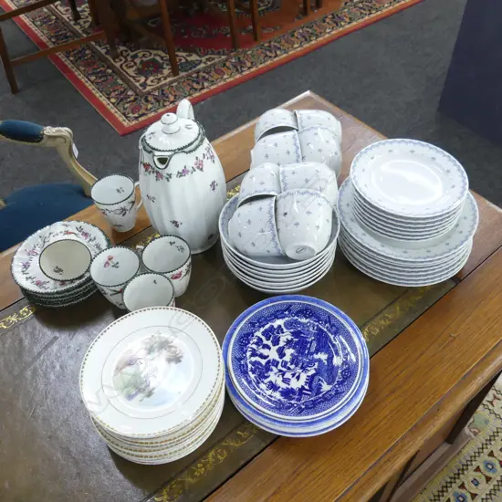 ARZBERG CHINA, WURTTEMBERG COFFEE POT & CUPS, ASST. SAUCERS SOME H/PAINTED