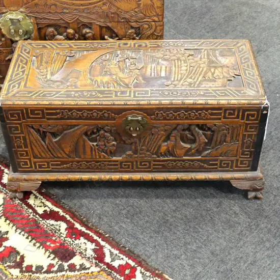 SMALL CARVED CAMPHOR CHEST 790x370x375mm