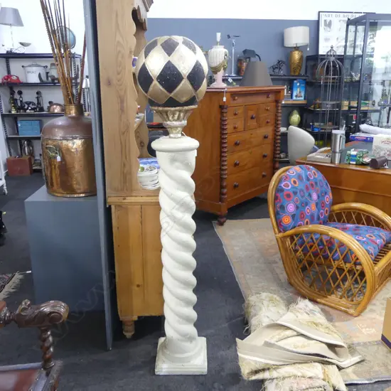 PAPIER MACHE BALL ON BARLEY TWIST PLASTER COLUMN H.1600mm