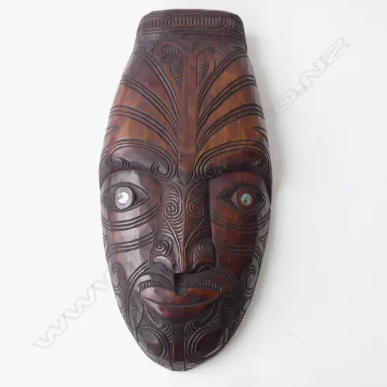 LG CARVED WOODEN MAORI MASK BY HEMI RANEINUI H.495mm