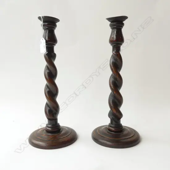 PR C1920 OAK BARLEY TWIST COLUMN CANDLESTICKS metal sconces H.325mm
