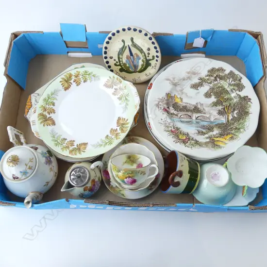 ASST CHINA PLATES, LIMOGES TEAPOT, TORQUAY MOTTO WARE, ROYAL ALBERT, SHELLEY etc