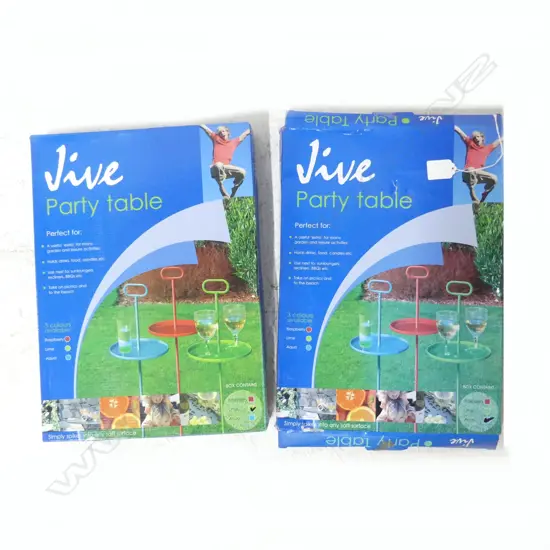 3 'JIVE' METAL PARTY TABLES, BOXED 270mm dia