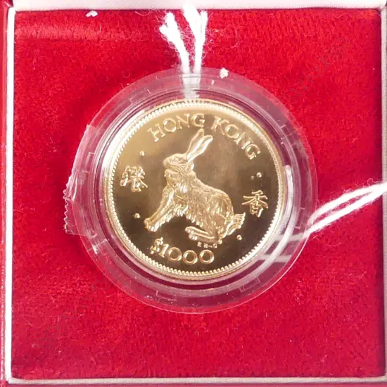QE II Hong Kong 1987 Gold Proof $1000 coin Lunar Year of The Rabbit. 22ct 15.97gm.