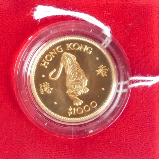 QE II Hong Kong 1986 Gold Proof $1000 coin Lunar Year of The Tiger. 22ct 15.97gms.