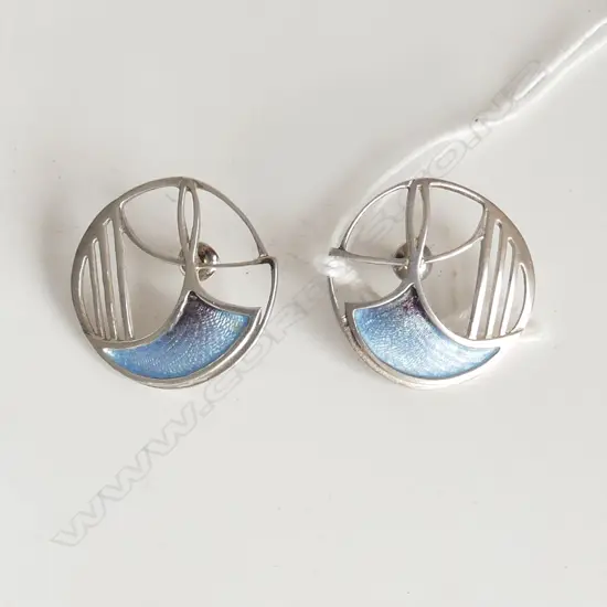 STERLING SILVER & ENAMEL EARRINGS from ORKNEY ISLANDS D. 25MM