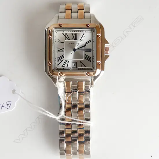 REPLICA MENS CARTIER TANK WATCH, SILVER & ROSE FINISH