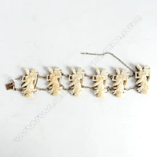 ORIENTAL SILVER & CARVED BONE BRACELET (1 LINK BROKEN)