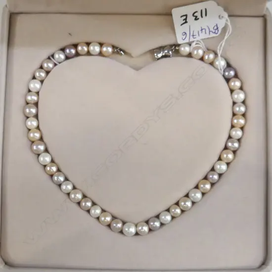 PINK/PEACH FRESH WATER PEARL NECKLACE w STG CLASP, BOXED L.400mm