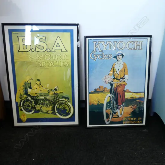 2 PRINTS; KYNOCK CYCLES, B.S.A. MOTOR BICYCLES 670x450mm