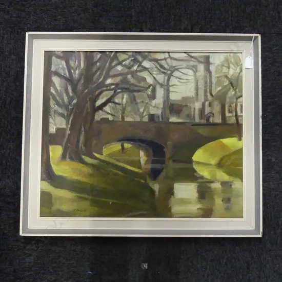 CATHERINE BROUGH 'THE AVON IN WINTER' OIL ON BOARD 495x600mm