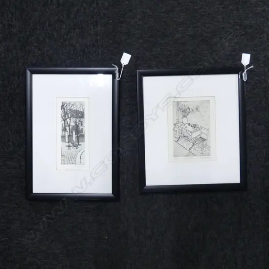 2 STELLA HARVEY ETCHINGS 'EVE IN MONTMARTRE' 13/15, HALL TABLE A/P 195x145mm