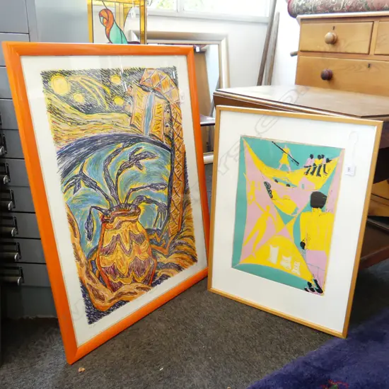 2 ABSTRACT ARTWORKS: R. J. HUGHES 'ITEMS OF EXCHANGE I' 42/80 '96 750x560mm MOVA BROWN UNTITLED '86 3/4 455x315mm