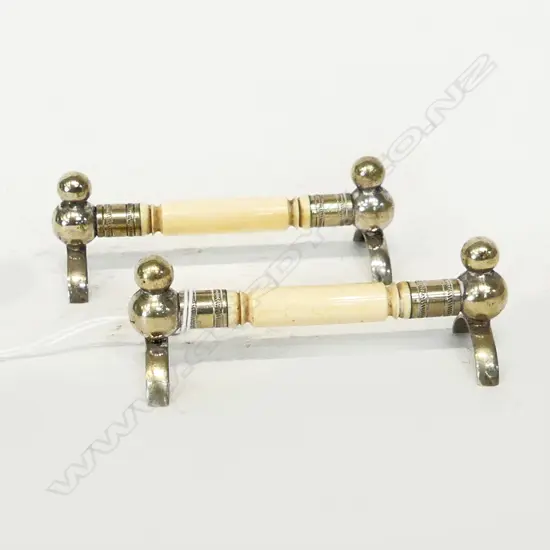 PAIR OF VICTORIAN IVORY & SILVER-PLATED KNIFE RESTS, L.100mm