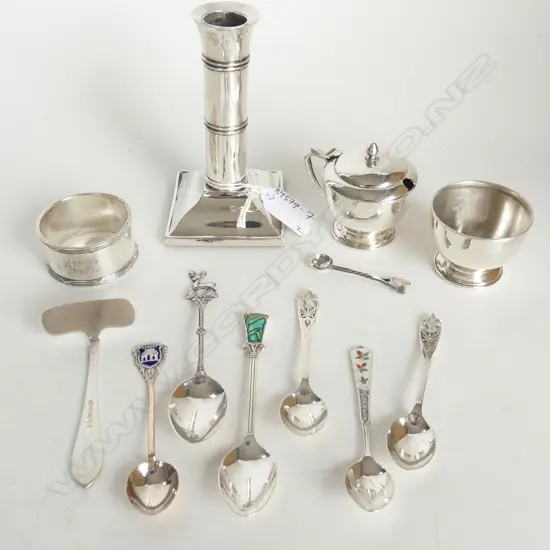 STERLING SILVER ITEMS  MISC (135gms) CANDLESTICK H.120mm & SERVIETTE RING 44gms