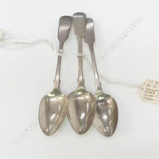 3 STG SILVER TEA SPOONS 51 GM LONDON 1814-22