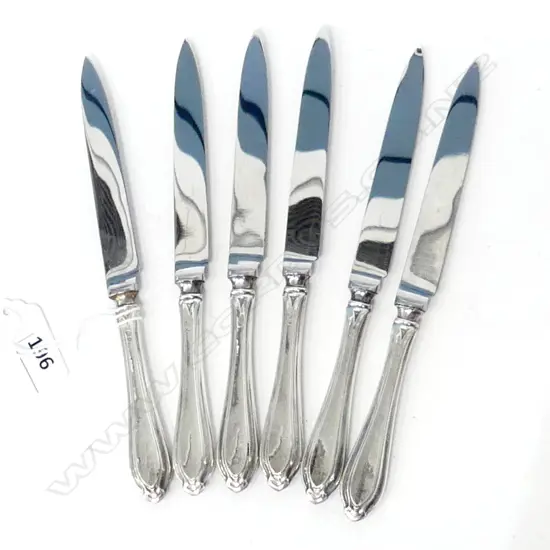 SIX STERLING SILVER KNIVES WITH SHARP STAINLESS BLADES SHEFFIELD 1960, L.170mm