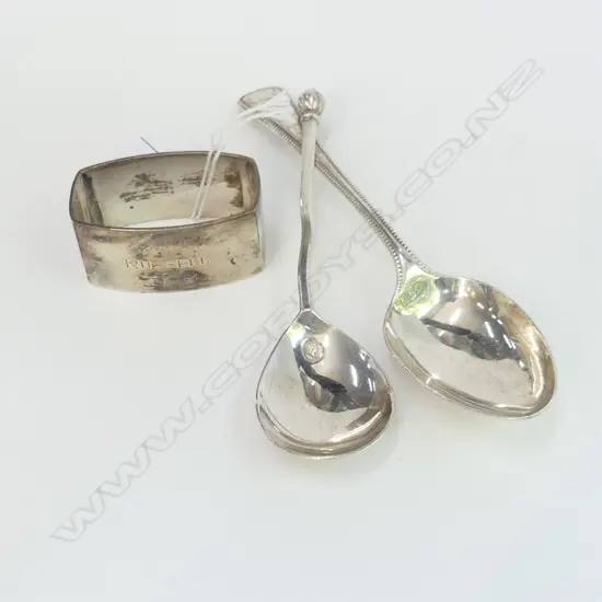 3 PCES STG SILVER, 2 SPOONS + NAPKIN RING 103 GR