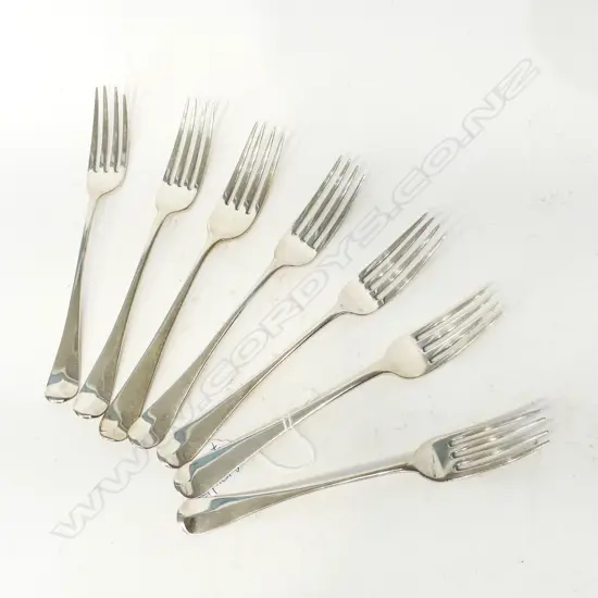 7 GEORGIAN STG SILVER FORKS; LONDON 1796 409 GM