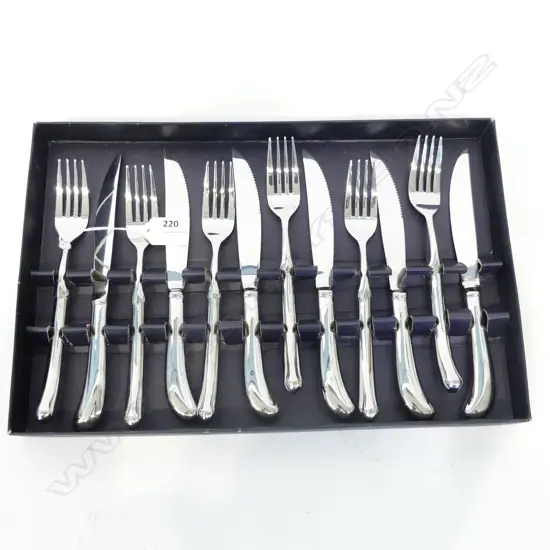 12 PIECE PISTOL GRIP STAINLESS STEEL STEAK SET MODERN, L. 230mm