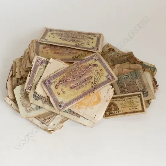 BAG VINTAGE FRENCH INDONESIA & MACAU ETC NOTES SOME FAULTED insect damage