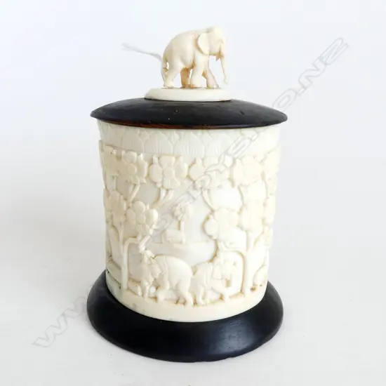 CARVED IVORY LIDDED CONTAINER H.135mm