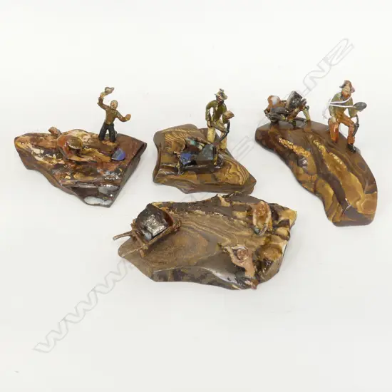 4 BOULDER OPAL  WITH FIGURES OF OPAL HUNTERS (1 IS AF)