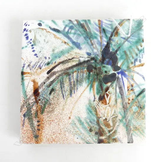 JOHN PAPAS 'LONE PALM' EARTHENWARE TILE 155x155mm