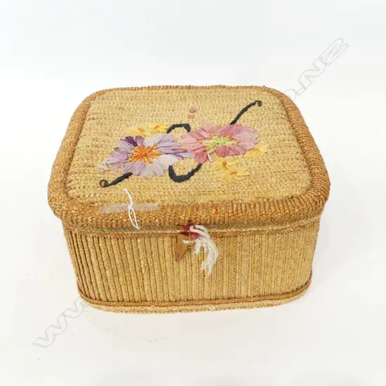VINTAGE RATTAN SEWING BASKET 