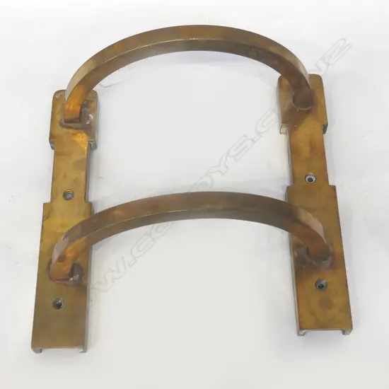 LARGE HEAVY ART DECO BRASS DOOR PULL HANDLE WITH ADJUSTABLE ARCHES, L.260mm