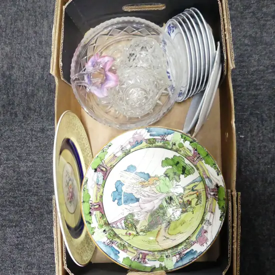 ASST CHINA PLATES, CRYSTAL, PRESSED GLASS