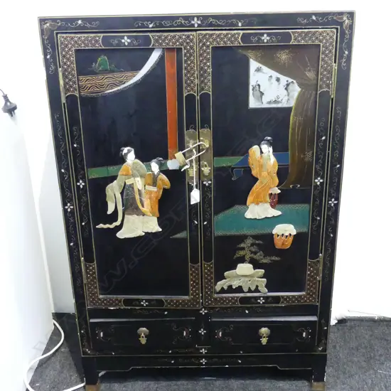 BLACK LACQUER ORIENTAL CABINET 660x320x1020mm