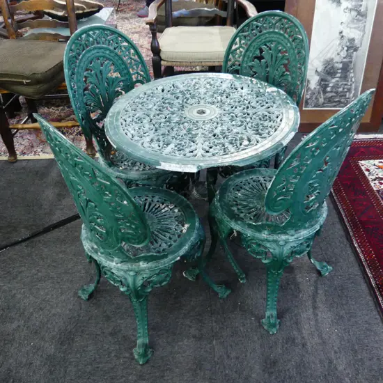 5 PCE GREEN PAINTED ENDERSLEA OUTDOOR PATIO SET