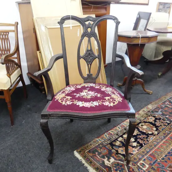 SHERATON STYLE CHAIR w. NEEDLEWORK SEAT