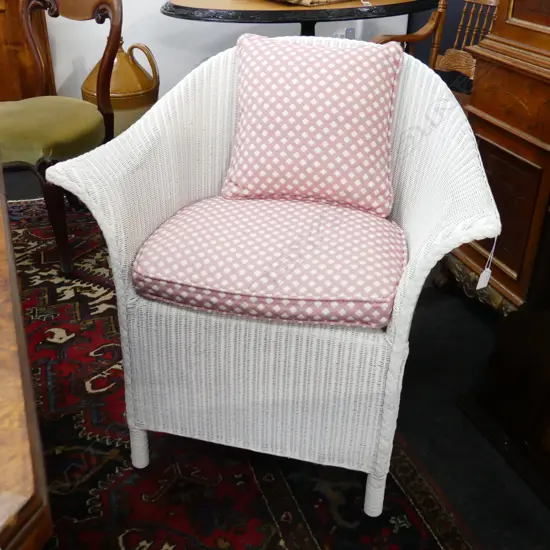 WHITE PAINTED CANE PATIO ARMCHAIR