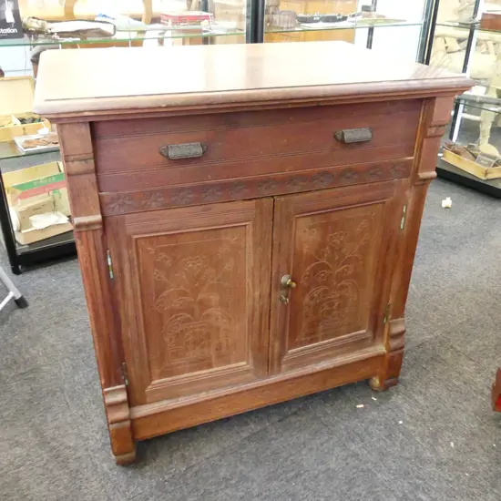 VINTAGE ORIENTAL HARDWOOD SIDE CABINET 1 DRAWER 2 DOORS 760 x 500 x 805mm