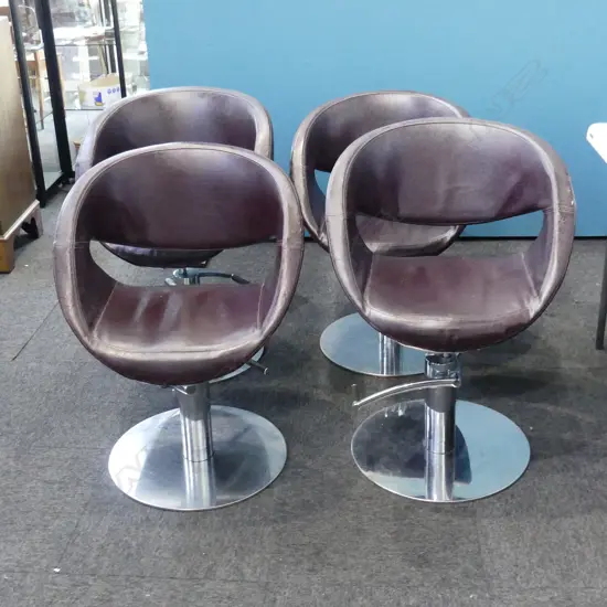 4 HYDRAULIC LIFT CLUB CHAIR - BURGANDY VINYL SOME WEAR