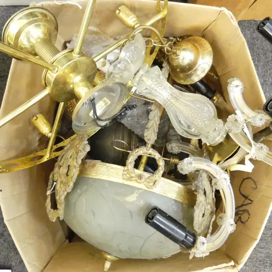 BOX OF VINTAGE LIGHT FITTING PARTS ETC