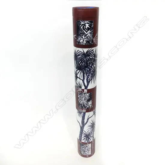 TUBULAR PAINTING OF NZ CABBAGE TREES SIGNED KM