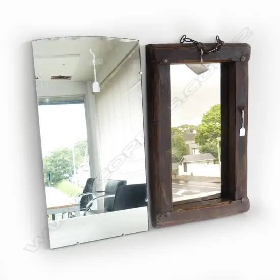 2 MIRRORS; BEVELLED & CHUNKY WOODEN FRAME 730x450mm