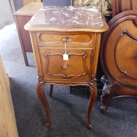 FRENCH BEDSIDE CABINET - MARBLE TOP 380x380x830mm