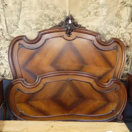 FRENCH WOODDEN DOUBLE BED FRAME w. RAILS W.1520mm H.1620mm