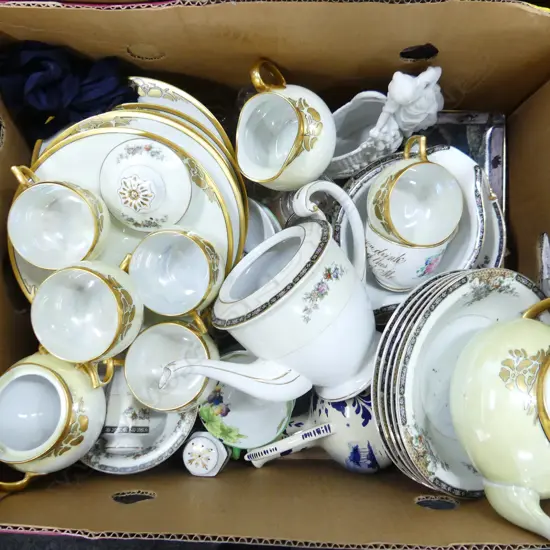BOX LOT ASST. CHINA; LUSTRE TEA SET ETC