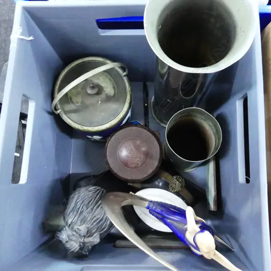 BOX LOT BISCUIT BARREL BRASS SHELLS BUST ETC