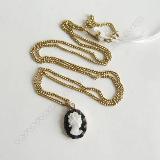 9ct ROSE GOLD FRAMED CAMEO PENDANT on plated chain