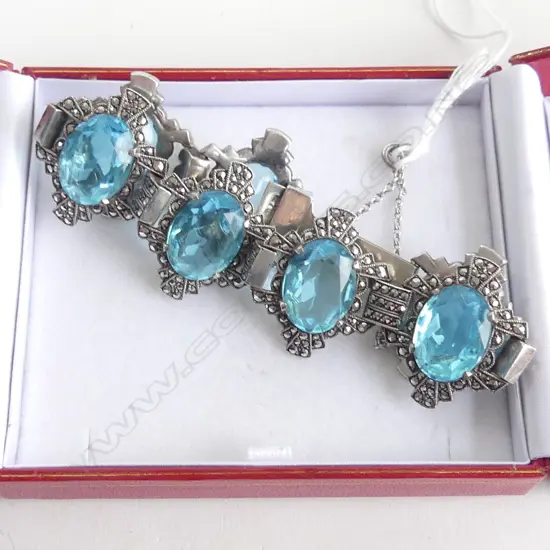 STG & BLUE GLASS STONE & MARQUSITE BRACELET 20CM