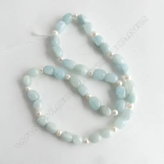 STRING AQUAMARINE & FRESH WATER PEARL 60CM LONG